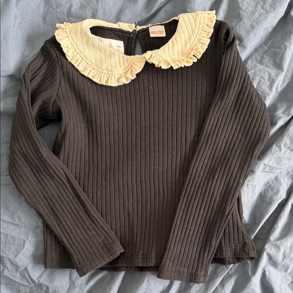 Zara Girls Black Ribbed Bib Collar Shirt